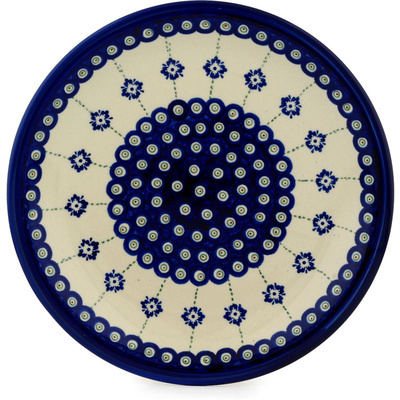 Polish Pottery Plate 11&quot; Blue Boutonniere
