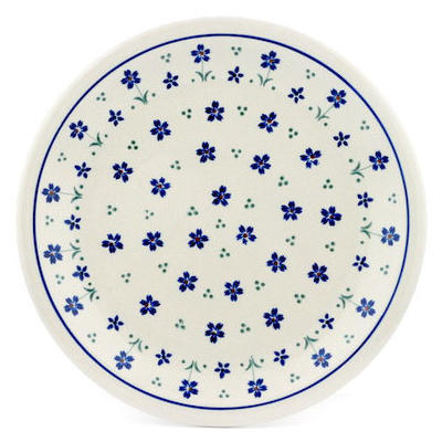 Polish Pottery Plate 11&quot; Blue Daisy Dots