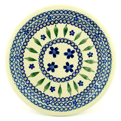 Polish Pottery Plate 11&quot; Blue Flowering Peacock