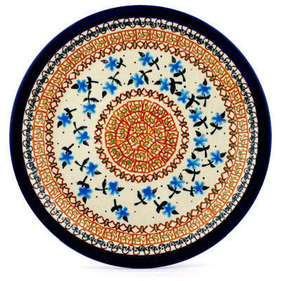Polish Pottery Plate 11&quot; Blue Forget Me Not