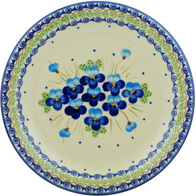 Polish Pottery Plate 11&quot; Blue Pansy
