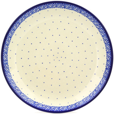 Polish Pottery Plate 11&quot; Blue Polka Dot