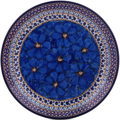 Polish Pottery Plate 11&quot; Blue Poppies UNIKAT