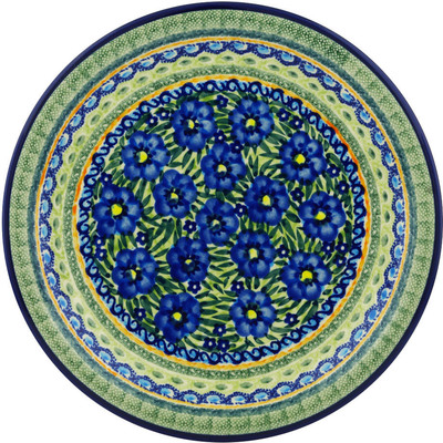 Polish Pottery Plate 11&quot; Blue Poppy Patch UNIKAT