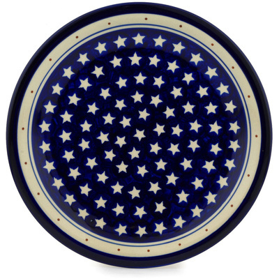 Polish Pottery Plate 11&quot; Blue Star Americana