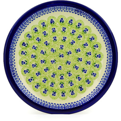 Polish Pottery Plate 11&quot; Blue Tulip Field