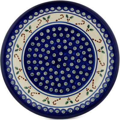 Polish Pottery Plate 11&quot; Candy Cane Peacock