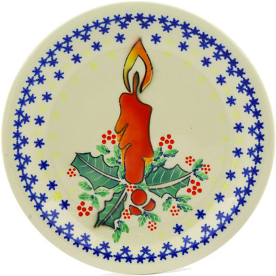 Polish Pottery Plate 11&quot; Christmas Candle