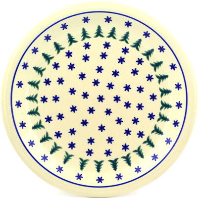 Polish Pottery Plate 11&quot; Evergreen Snowflakes