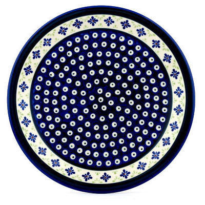 Polish Pottery Plate 11&quot; Gingham Peacock