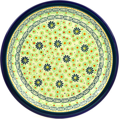 Polish Pottery Plate 11&quot; Green Aster Field