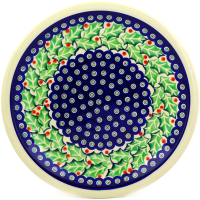 Polish Pottery Plate 11&quot; Holly Berry Wreath