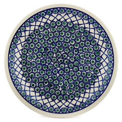 Polish Pottery Plate 11&quot; Lattice Peacock