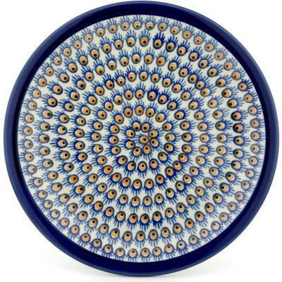 Polish Pottery Plate 11&quot; Peacock Feathers