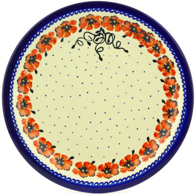 Polish Pottery Plate 11&quot; Poppies And Polka Dots