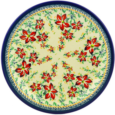 Polish Pottery Plate 11&quot; Red Clematis UNIKAT
