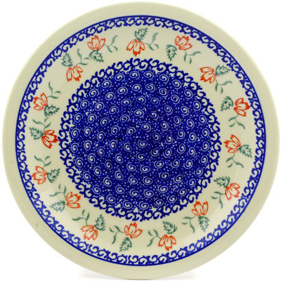 Polish Pottery Plate 11&quot; Red Daystar