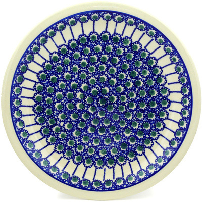 Polish Pottery Plate 11&quot; Royal Blue Peacock