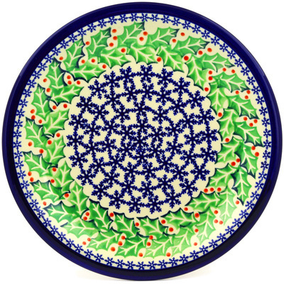Polish Pottery Plate 11&quot; Snowflakes And Holly