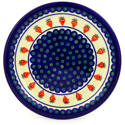 Polish Pottery Plate 11&quot; Strawberry Peacock