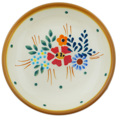 Polish Pottery Plate 4&quot; Rustic Field Flowers Red