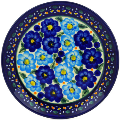 Polish Pottery Plate 6&quot; Baby Blue Bouquet UNIKAT