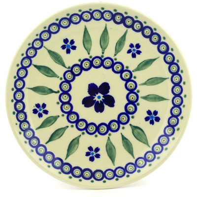 Polish Pottery Plate 6&quot; Blue Flowering Peacock