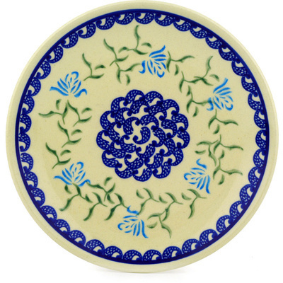 Polish Pottery Plate 6&quot; Blue Rose Peacock