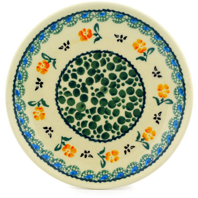 Polish Pottery Plate 6&quot; Green Bubbles