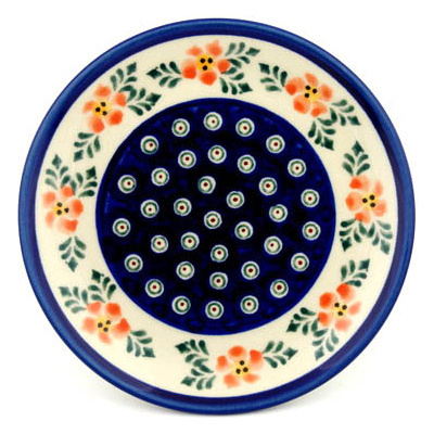 Polish Pottery Plate 6&quot; Poinsetia Peacock