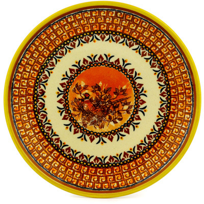 Polish Pottery Plate 7&quot; Autumn Songbird UNIKAT