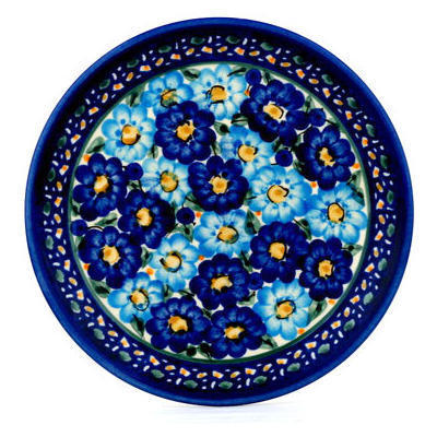 Polish Pottery Plate 7&quot; Baby Blue Bouquet UNIKAT