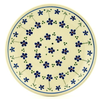 Polish Pottery Plate 7&quot; Blue Daisy Dots