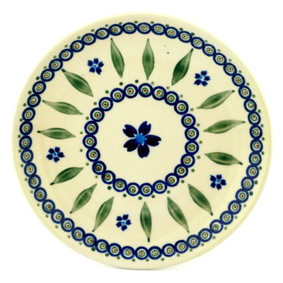 Polish Pottery Plate 7&quot; Blue Flowering Peacock