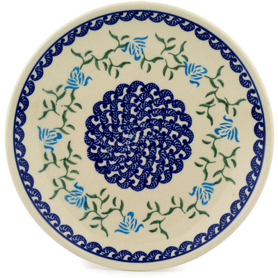 Polish Pottery Plate 7&quot; Blue Rose Peacock