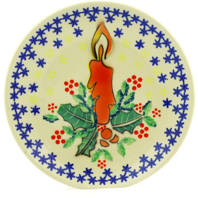 Polish Pottery Plate 7&quot; Christmas Candle