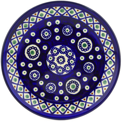 Polish Pottery Plate 7&quot; Diamond Peacock