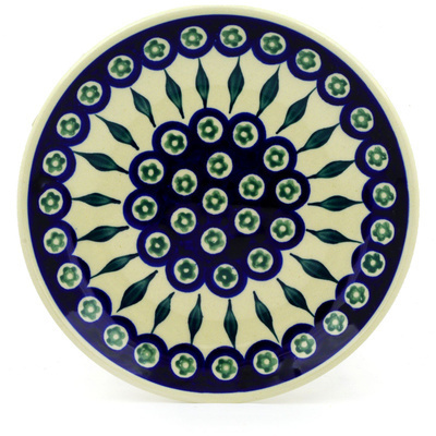 Polish Pottery Plate 7&quot; Emerald Peacock Garden