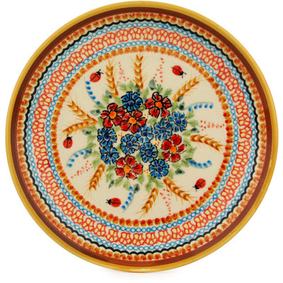 Polish Pottery Plate 7&quot; Fiesta Flower Ladybug UNIKAT