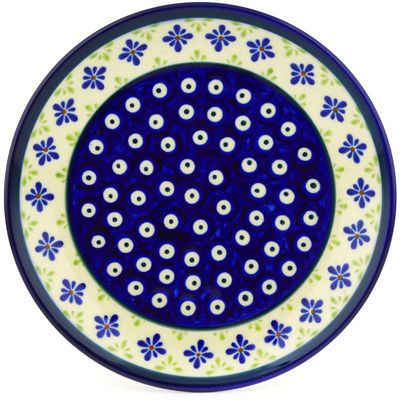 Polish Pottery Plate 7&quot; Gingham Peacock