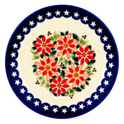 Polish Pottery Plate 7&quot; Holiday Poinsettias