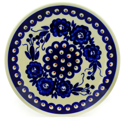Polish Pottery Plate 7&quot; Mardi Gras Peacock