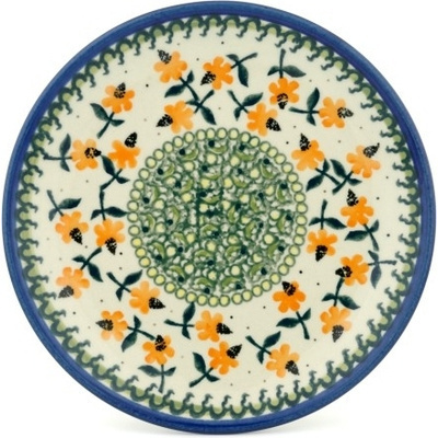Polish Pottery Plate 7&quot; Orange Forget Me Not