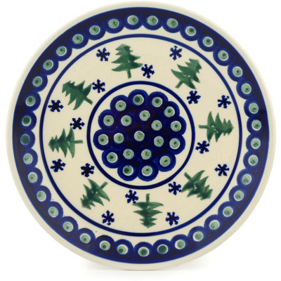 Polish Pottery Plate 7&quot; Peacock Evergreen