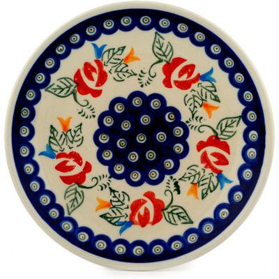 Polish Pottery Plate 7&quot; Peacock Rose