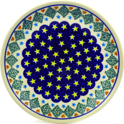 Polish Pottery Plate 7&quot; Peacock Stars