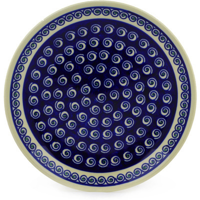 Polish Pottery Plate 7&quot; Peacock Swirls