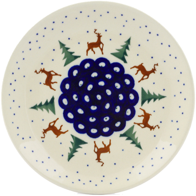 Polish Pottery Plate 7&quot; Reindeer Pines