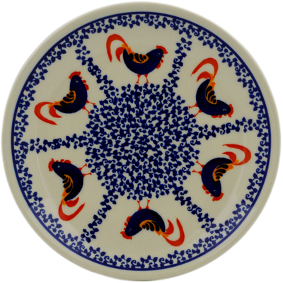 Polish Pottery Plate 7&quot; Rooster Parade
