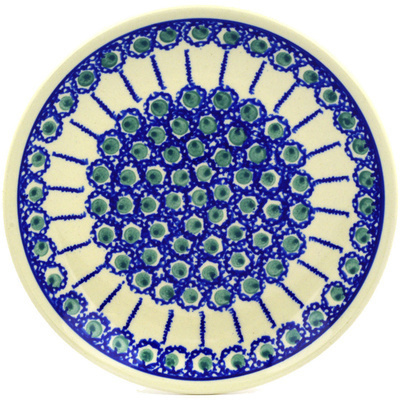 Polish Pottery Plate 7&quot; Royal Blue Peacock